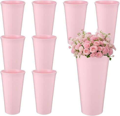 8 Pack Flower Buckets 9.84 Inch Plastic Flower Vases Modern Round Vases for Centerpieces Floral Display Decorative Buckets for Table Home Wedding Decorations (White) in Saudi Arabia
