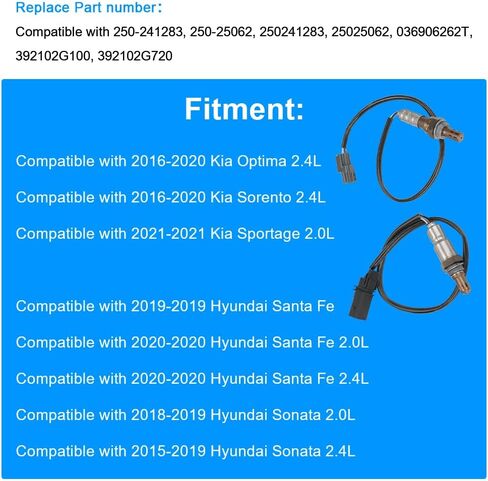 jdmon 2pcs o2 استبدال مستشعر الأوكسجين لعام 2016-2020 Kia Optima ، Sorento 2.4L ، Hyundai Santa Fe ، Sonata ، Tucson متوافق مع 250241283 ، 25025062 in Saudi Arabia