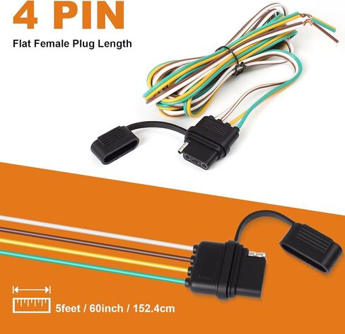 4 Pin Vehicle Side Trailer Wiring Harness 5FT, 16AWG 4 Prong Trailer Light Plug Socket with Dust Cover, 4 Way Trailer Connector Female 4 Wire Replacement Trailer Hitch Wiring in Saudi Arabia