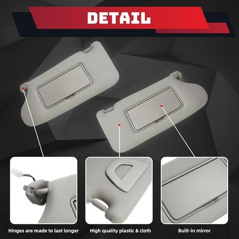 HECASA Left & Right Sun Visor with Vanity Light Compatible with 2013-2018 Nissan Altima Replacement for 96401-3TA2A Sunvisor Sunshade with Mirror with Wired Driver and Passenger Side Gray in Saudi Arabia
