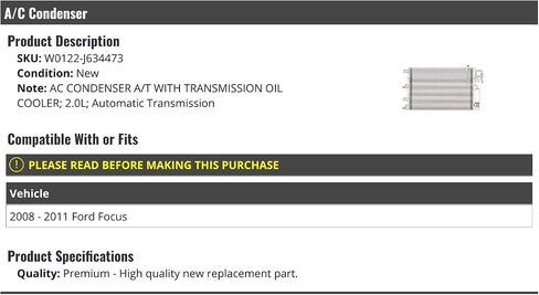 A/C Condenser - with Transmission Oil Cooler - Compatible with 2008-2011 Ford Focus 2.0L with Automatic Transmission in Saudi Arabia