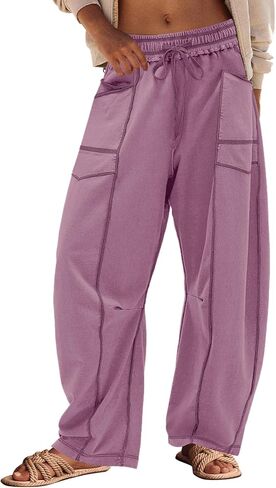 Panadila Womens Barrel Pants Drawstring Wide Leg Sweatpants Baggy Summer Lounge Pants Casual Beach Trousers in Kuwait