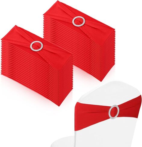 40Pcs Spandex Chair Sashes, Bows Elastic Chair Cover Bands Ties with Buckle Slider for Wedding Party Ceremony Reception Banquet Decoration (Red) in Saudi Arabia