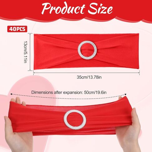 40Pcs Spandex Chair Sashes, Bows Elastic Chair Cover Bands Ties with Buckle Slider for Wedding Party Ceremony Reception Banquet Decoration (Red) in Saudi Arabia