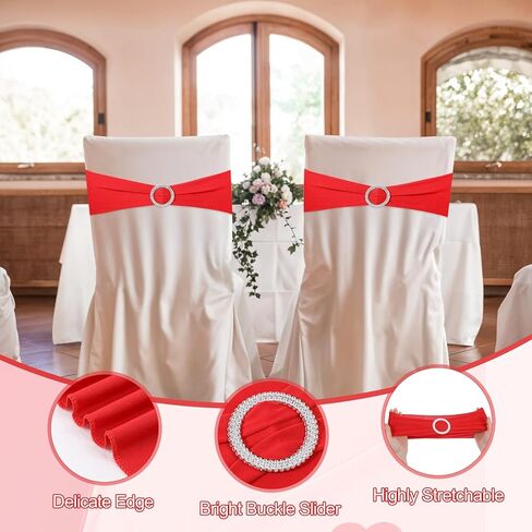 40Pcs Spandex Chair Sashes, Bows Elastic Chair Cover Bands Ties with Buckle Slider for Wedding Party Ceremony Reception Banquet Decoration (Red) in Saudi Arabia