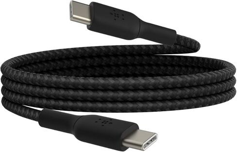 Belkin BoostCharge Braided USB-C to USB-C Cable (2M/6.6ft) for iPhone 16, iPhone 16 Pro, iPhone 16 Pro Max, iPhone 16 Plus, Galaxy S25, S24, Note10, Note9, Pixel 9, Pixel 9, iPad Pro, & More - Black in Kuwait