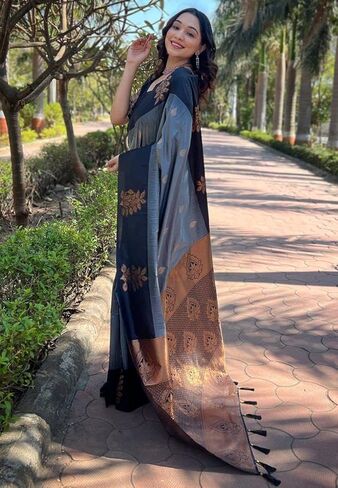 Women's Kanjivaram Banarasi Art Silk Saree with Blouse Piece in Saudi Arabia