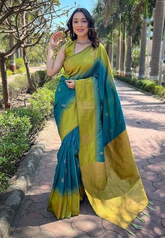 Women's Kanjivaram Banarasi Art Silk Saree with Blouse Piece in Saudi Arabia