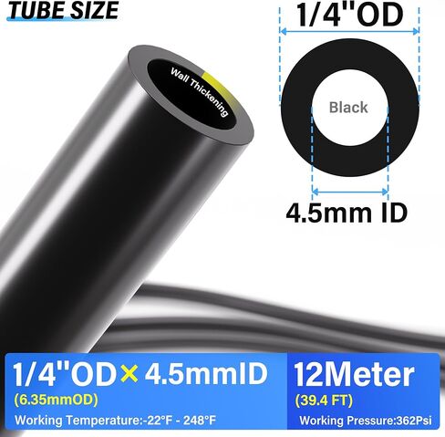 TAILONZ PNEUMATIC Black 1/4 Inch od 10 Meter 32.8ft PU Air Tubing Kit Pipe Hose Air Line Tubing in Kuwait