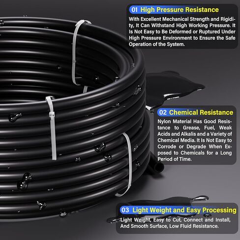 TAILONZ PNEUMATIC Black 1/4 Inch od 10 Meter 32.8ft PU Air Tubing Kit Pipe Hose Air Line Tubing in Kuwait