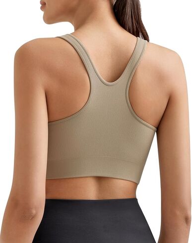 Promover Padded Sports Bras for Women Y-Back Racerback Seamless Medium Supportive Ribbed Yoga Cami Bra in Saudi Arabia
