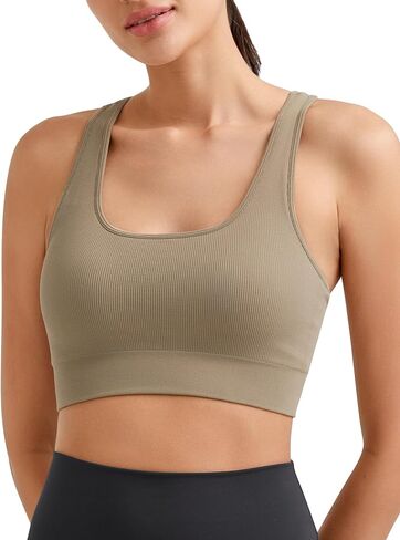 Promover Padded Sports Bras for Women Y-Back Racerback Seamless Medium Supportive Ribbed Yoga Cami Bra in Saudi Arabia