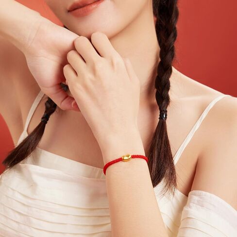 24K Solid Gold Bean Bracelets Adjustable Black Braided Bracelet Real Gold Charm Bracelet for Men Women Couple Lover Birthday Anniversary 7.1-9.4"(18-24cm) A1712632 in Saudi Arabia