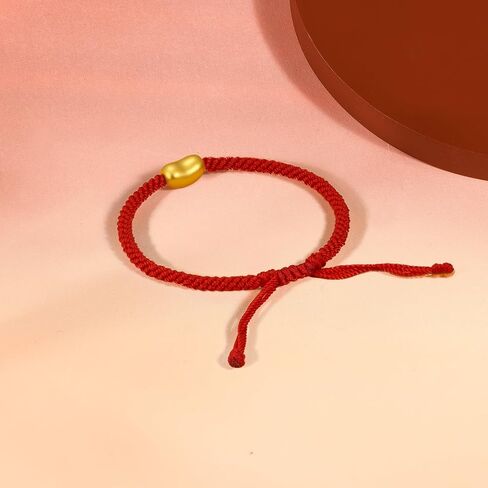 24K Solid Gold Bean Bracelets Adjustable Black Braided Bracelet Real Gold Charm Bracelet for Men Women Couple Lover Birthday Anniversary 7.1-9.4"(18-24cm) A1712632 in Saudi Arabia
