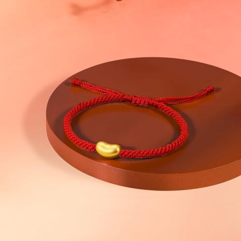 24K Solid Gold Bean Bracelets Adjustable Black Braided Bracelet Real Gold Charm Bracelet for Men Women Couple Lover Birthday Anniversary 7.1-9.4"(18-24cm) A1712632 in Saudi Arabia