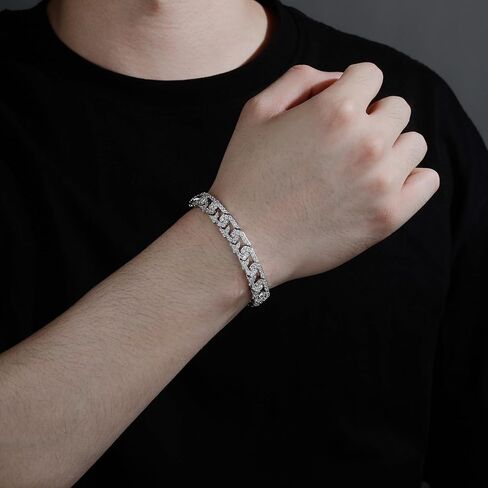 14K Gold Over 925 Silver 10mm Hip-Hop Bracelet, Densely Set Moissanite Cuban Hand Chain, A Trendy Gift for Music Lovers or Those Embracing Bold Styles,Gifts for Dad in Saudi Arabia