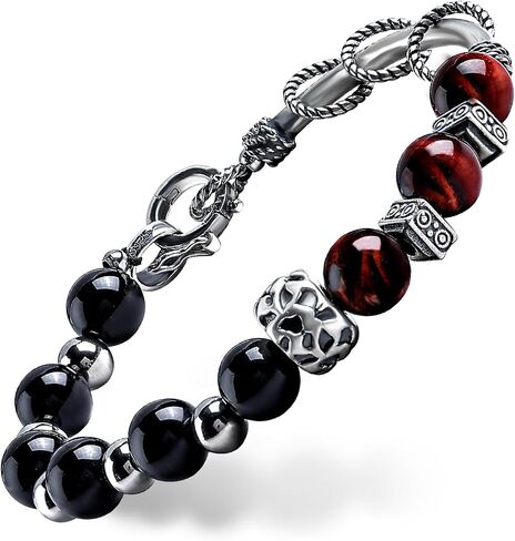 GUXI-Solar Veil Tiger Eye Bracelet Men Natural Premium Obsidian Mens Bracelet Pure Handmade Vintage 925 Sterling Silver Accessories Protection Bracelet Birthday Gifts for Men Women in Saudi Arabia