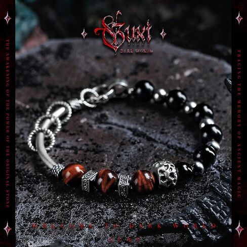GUXI-Solar Veil Tiger Eye Bracelet Men Natural Premium Obsidian Mens Bracelet Pure Handmade Vintage 925 Sterling Silver Accessories Protection Bracelet Birthday Gifts for Men Women in Saudi Arabia