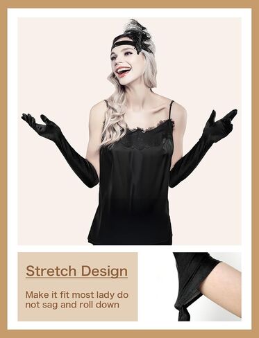 Long Black Gloves Women Formal, 2 Pairs Opera Gloves Costume, Stretchy Satin Gloves, 1920s Accessories, 20.8 Inch in Kuwait