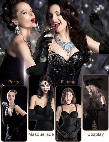Long Black Gloves Women Formal, 2 Pairs Opera Gloves Costume, Stretchy Satin Gloves, 1920s Accessories, 20.8 Inch in Kuwait