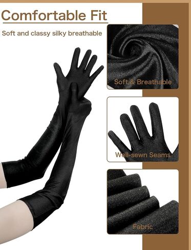 Long Black Gloves Women Formal, 2 Pairs Opera Gloves Costume, Stretchy Satin Gloves, 1920s Accessories, 20.8 Inch in Kuwait