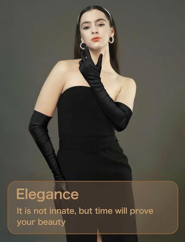 Long Black Gloves Women Formal, 2 Pairs Opera Gloves Costume, Stretchy Satin Gloves, 1920s Accessories, 20.8 Inch in Kuwait