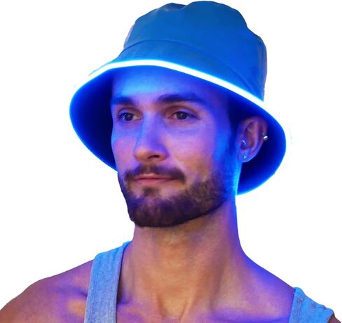 House Of Rave LED Light Up PU Leather Reversible Bucket Hat for Men and Women - Futuristic Neon Rave Gear and Festival Outfit in Kuwait