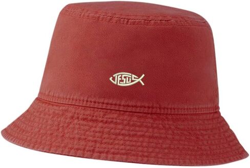 Bucket Hat for Men Women Jesus Christian Fish Embroidered Washed Cotton Unisex Bucket Hats in Kuwait