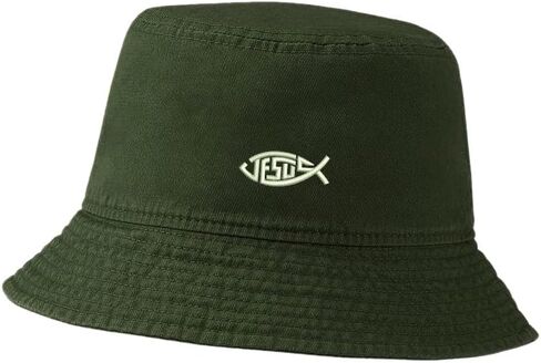 Bucket Hat for Men Women Jesus Christian Fish Embroidered Washed Cotton Unisex Bucket Hats in Kuwait