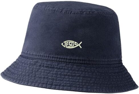 Bucket Hat for Men Women Jesus Christian Fish Embroidered Washed Cotton Unisex Bucket Hats in Kuwait