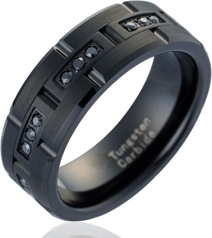100S JEWELRY Black Tungsten Rings For Men Wedding Band Black CZ Moissanite Inlay Rectangular Shapes Matte Finish Size 6-16 in Saudi Arabia