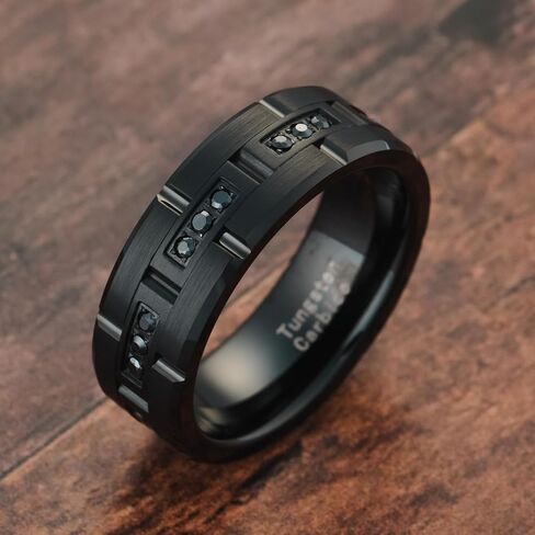 100S JEWELRY Black Tungsten Rings For Men Wedding Band Black CZ Moissanite Inlay Rectangular Shapes Matte Finish Size 6-16 in Saudi Arabia