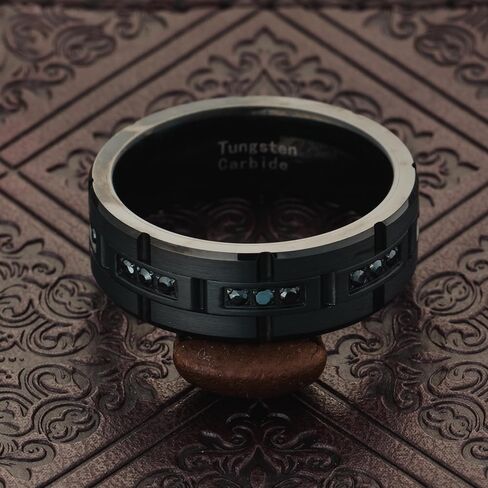 100S JEWELRY Black Tungsten Rings For Men Wedding Band Black CZ Moissanite Inlay Rectangular Shapes Matte Finish Size 6-16 in Saudi Arabia