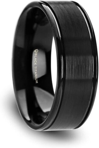 Roy Rose Jewelry Mens Black Titanium مصقول أخاديد الأوفست المزدوجة خاتم الزواج - راحة الانتهاء من الانتهاء من التفرع - 6 مم 8 مم - اسم النمط: Wolfgang in Saudi Arabia