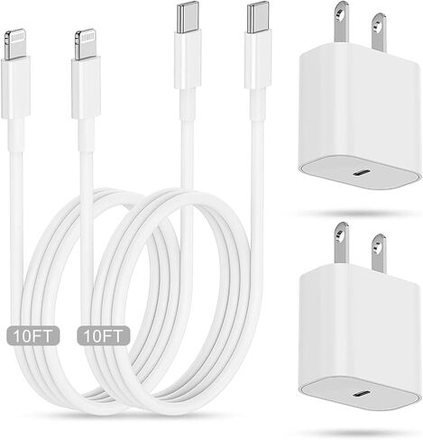 iPhone Fast Charging Block with 10ft Cable, 3Pack for Apple Certified Wall Charger Plug and USB C to Lightning Cord Long, Type C Power Adapter Cube Brick for Apple iPhone 14 Pro Max/13 Pro/12 Mini/11 in Saudi Arabia