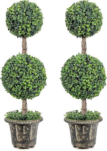 3ft 2 Pack Artificial Boxwood Topiary Tree, Fake Greenery Plants Ball Tree for Indoor or Outdoor in Saudi Arabia