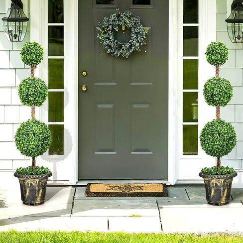 3ft 2 Pack Artificial Boxwood Topiary Tree, Fake Greenery Plants Ball Tree for Indoor or Outdoor in Saudi Arabia