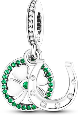 925 Sterling Silver Charms Beads for Bracelets & Necklaces, Green Four Leaf Clover Luck Moon Crescent Charm Birthday Gifts Pendant Jewelry for Women Men Teens in Saudi Arabia