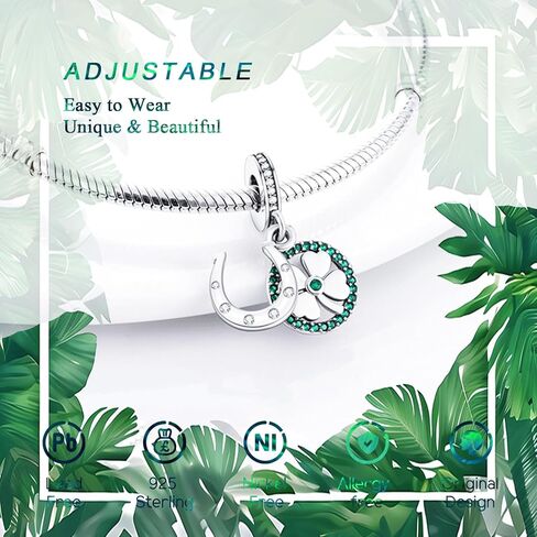 925 Sterling Silver Charms Beads for Bracelets & Necklaces, Green Four Leaf Clover Luck Moon Crescent Charm Birthday Gifts Pendant Jewelry for Women Men Teens in Saudi Arabia