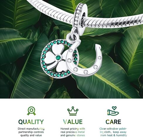 925 Sterling Silver Charms Beads for Bracelets & Necklaces, Green Four Leaf Clover Luck Moon Crescent Charm Birthday Gifts Pendant Jewelry for Women Men Teens in Saudi Arabia