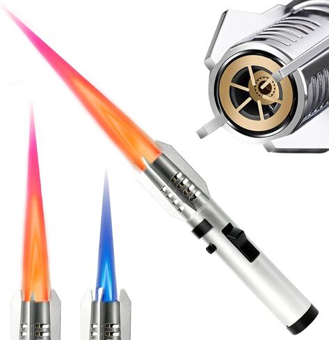 Camping Lighter, Torch Lighter, Straight Flame Bright Fire Refillable Windproof Adjustable Color with Safety Lock for Campfires Kitchen Hiking Candles Fireplace BBQ Outdoor Essentials in Kuwait