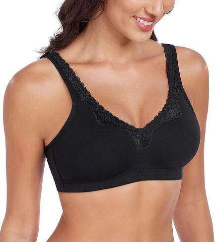 Women's Cotton Bra Non Padded Wirefree Lift Lace Floral Plus Size Comfort Everyday Bras in Kuwait
