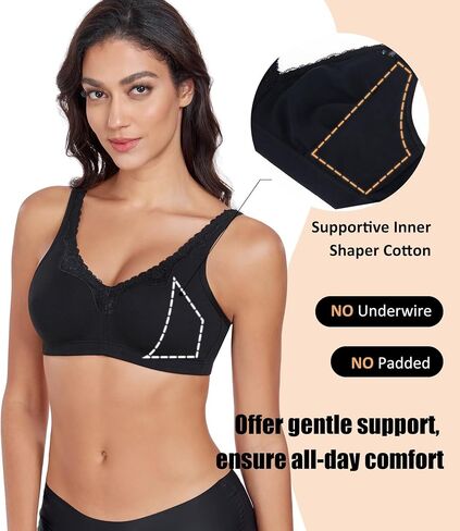 Women's Cotton Bra Non Padded Wirefree Lift Lace Floral Plus Size Comfort Everyday Bras in Kuwait