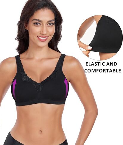 Women's Cotton Bra Non Padded Wirefree Lift Lace Floral Plus Size Comfort Everyday Bras in Kuwait