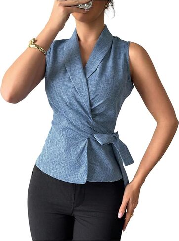 غورجليتر للنساء الدنيم القوس السترة السترة السترة جينز الجينز القميص البلوزات بلا أكمام in Kuwait