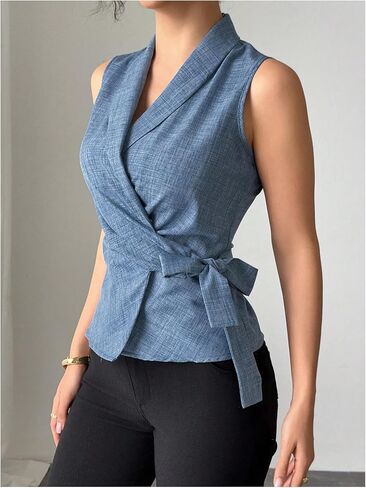 غورجليتر للنساء الدنيم القوس السترة السترة السترة جينز الجينز القميص البلوزات بلا أكمام in Kuwait