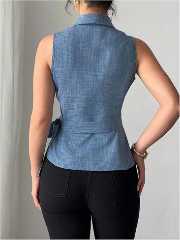 غورجليتر للنساء الدنيم القوس السترة السترة السترة جينز الجينز القميص البلوزات بلا أكمام in Kuwait