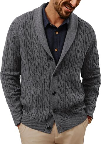 PJ PAUL JONES Mens Cardigan Sweater Cable Knit Sweaters Shawl Collar Texture Solid Cardigans in Saudi Arabia