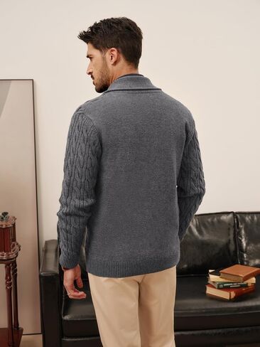 PJ PAUL JONES Mens Cardigan Sweater Cable Knit Sweaters Shawl Collar Texture Solid Cardigans in Saudi Arabia