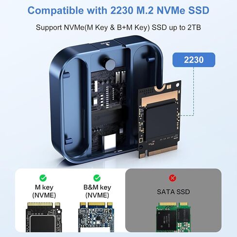 M.2 NVME & SATA SSD العلبة ، SPERPRTS 10GBPS USB 3.2 Gen2 USB-C نقل البيانات السريعة ، مفتاح M الخارجي M و B+M SSDS 2280/2230/2242/2260 SSD in Kuwait